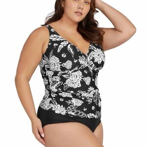 Elegant Black and White Floral Delacroix Tankini Top